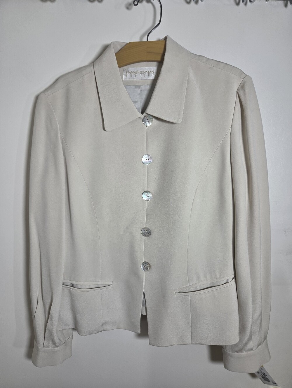 Dana Buchman Petite Silk Cream Blazer Jacket Sz 6 90s Vintage Quiet Luxury Core